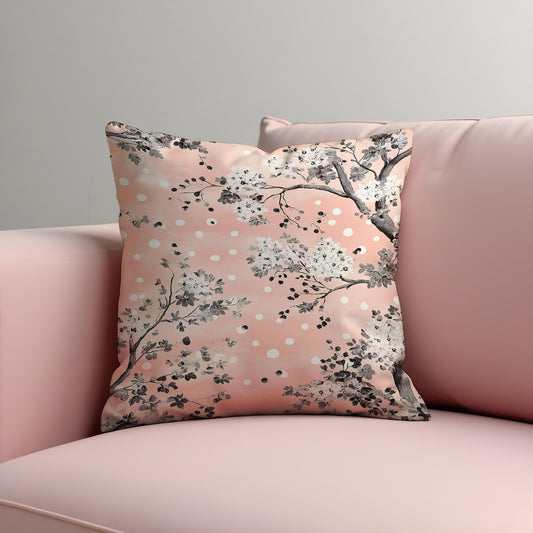Pink Blossom Cushion Cover, Floral Branch Pillow Case
