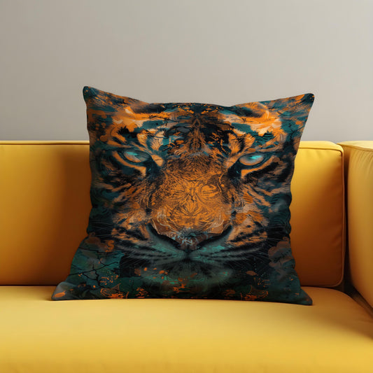 Fierce Tiger Face Cushion Cover, Wild Jungle Animal Art Pillow Cover