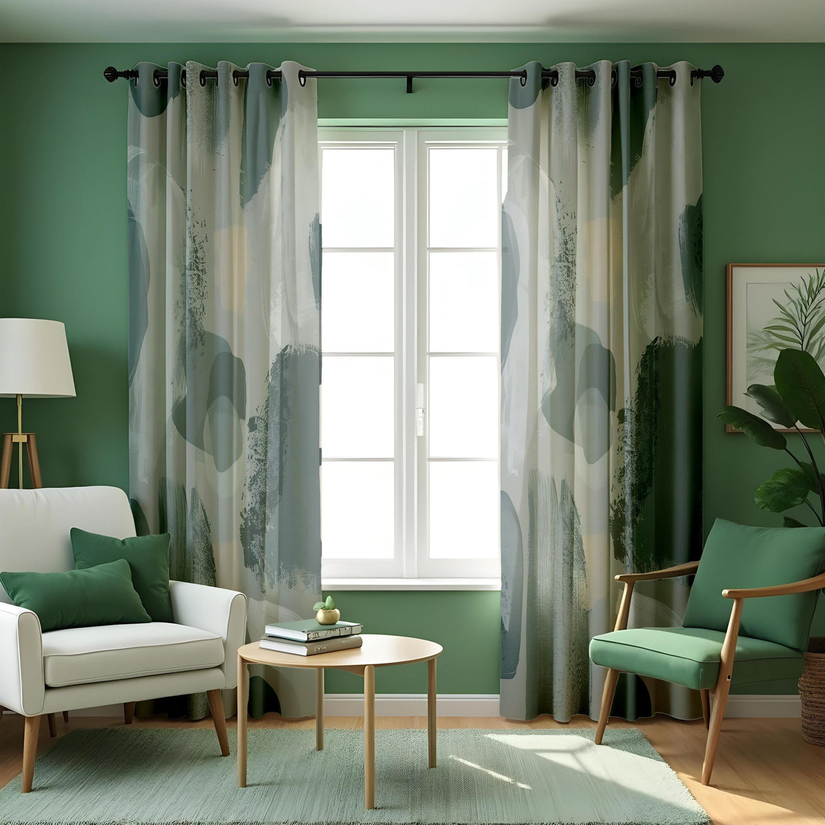 Grey Watercolor Curtains, Neutral Abstract Window Drapes