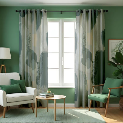 Grey Watercolor Curtains, Neutral Abstract Window Drapes