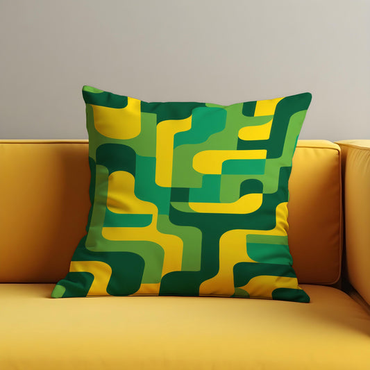 Retro Geometric Cushion Cover, Green Yellow Pillow Case