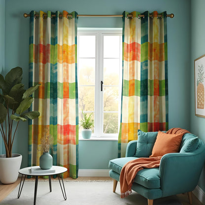 Multicolor Color Block Plaid Curtains, Made to Measure Drapes