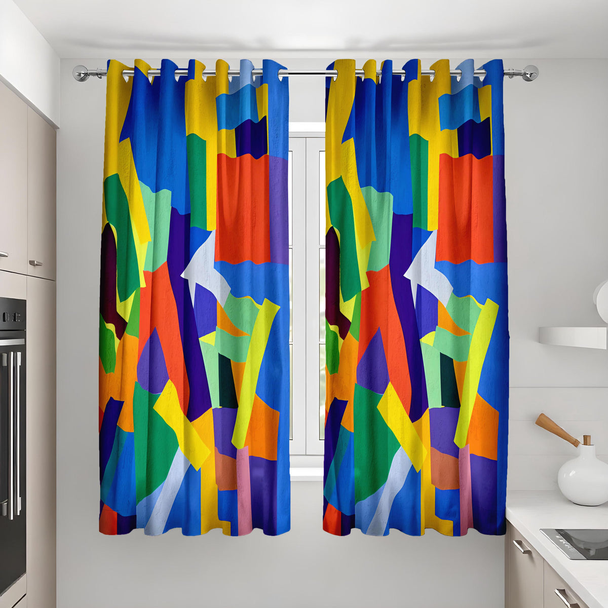 Bold Color Block Curtains, Multicolor Abstract Drapes