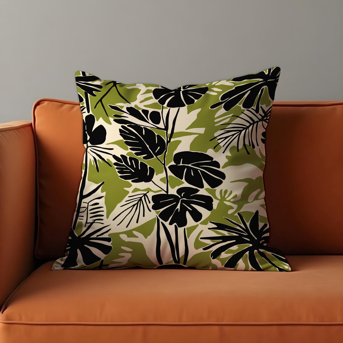 Black Green Leaf Cushion Cover, Tropical Pillow Case