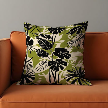Black Green Leaf Cushion Cover, Tropical Pillow Case