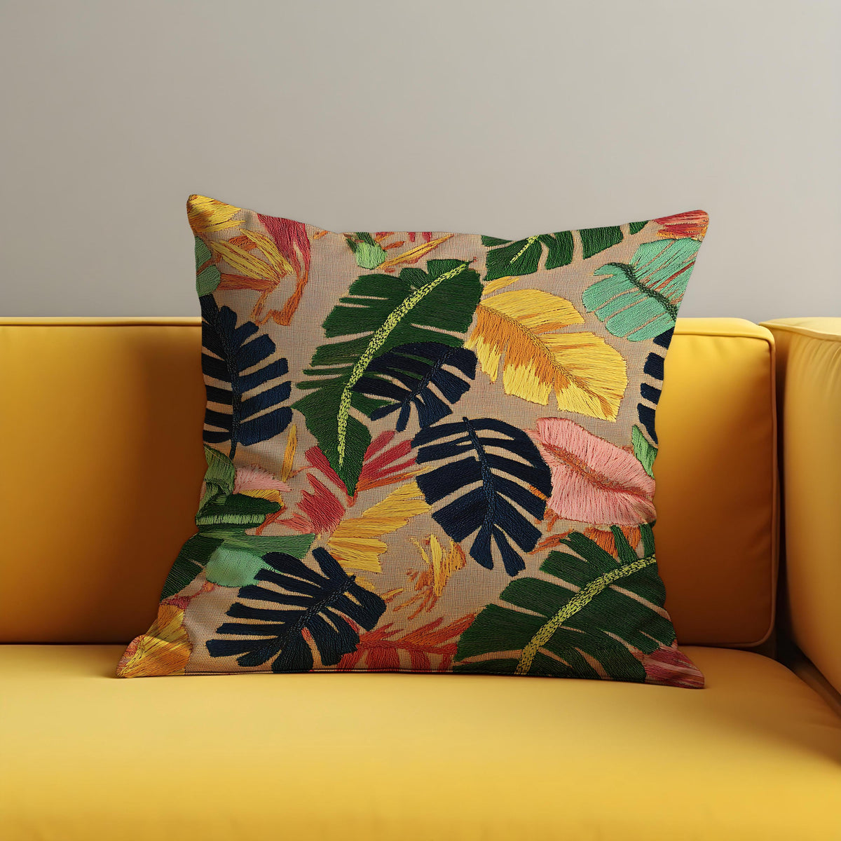 Colorful Palm Leaf Cushion Cover, Tropical Pillow Case