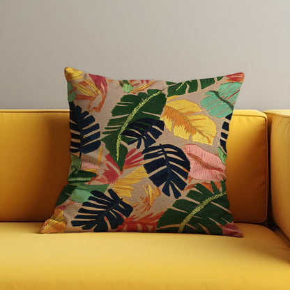 Colorful Palm Leaf Cushion Cover, Tropical Pillow Case