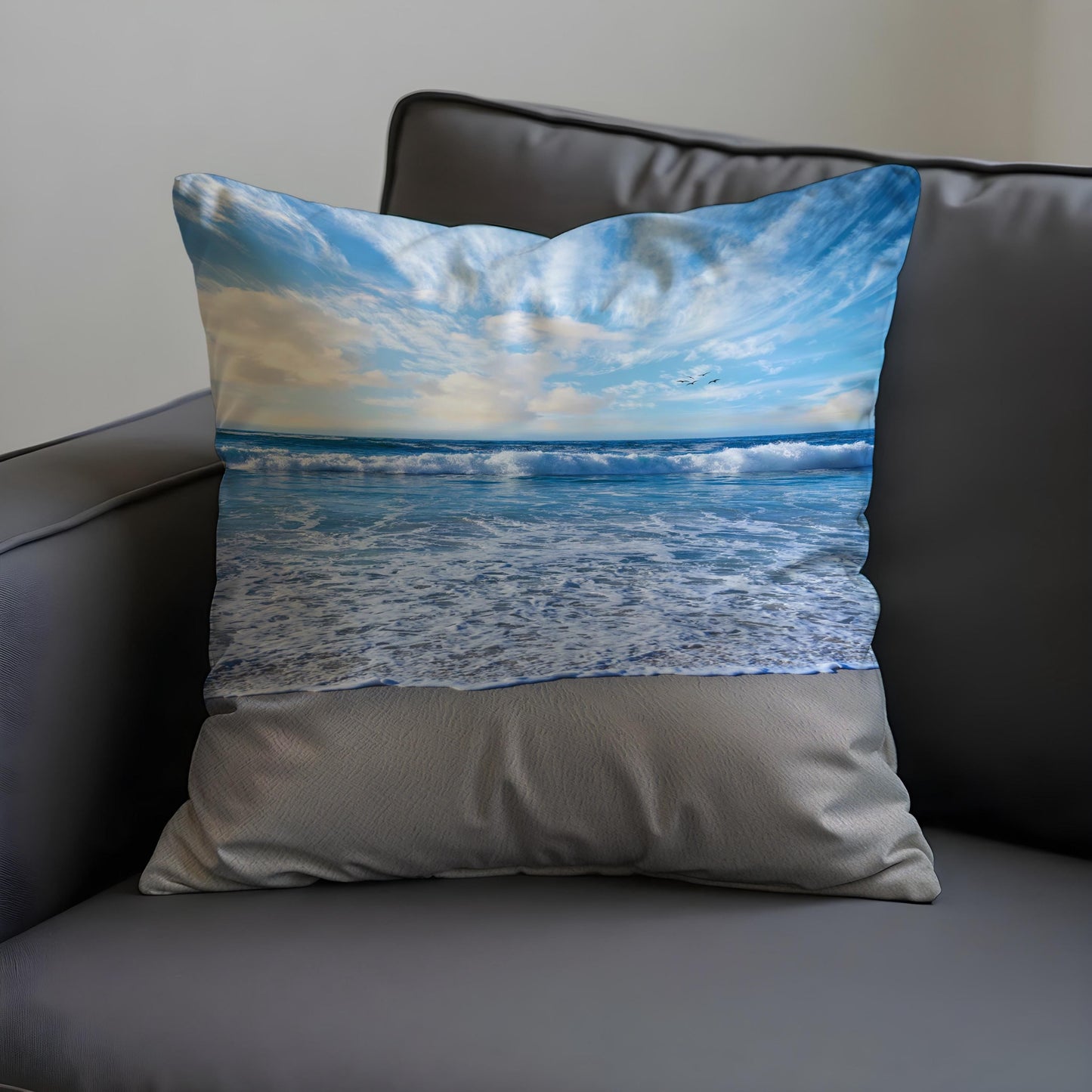 Ocean View Cushion Cover, Serene Seascape Coastal Pillow Case