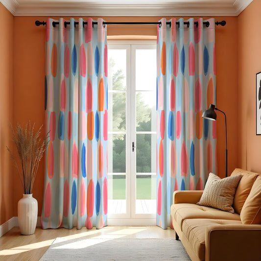 Pastel Pink Blue Orange Oval Curtains, Contemporary Drapes