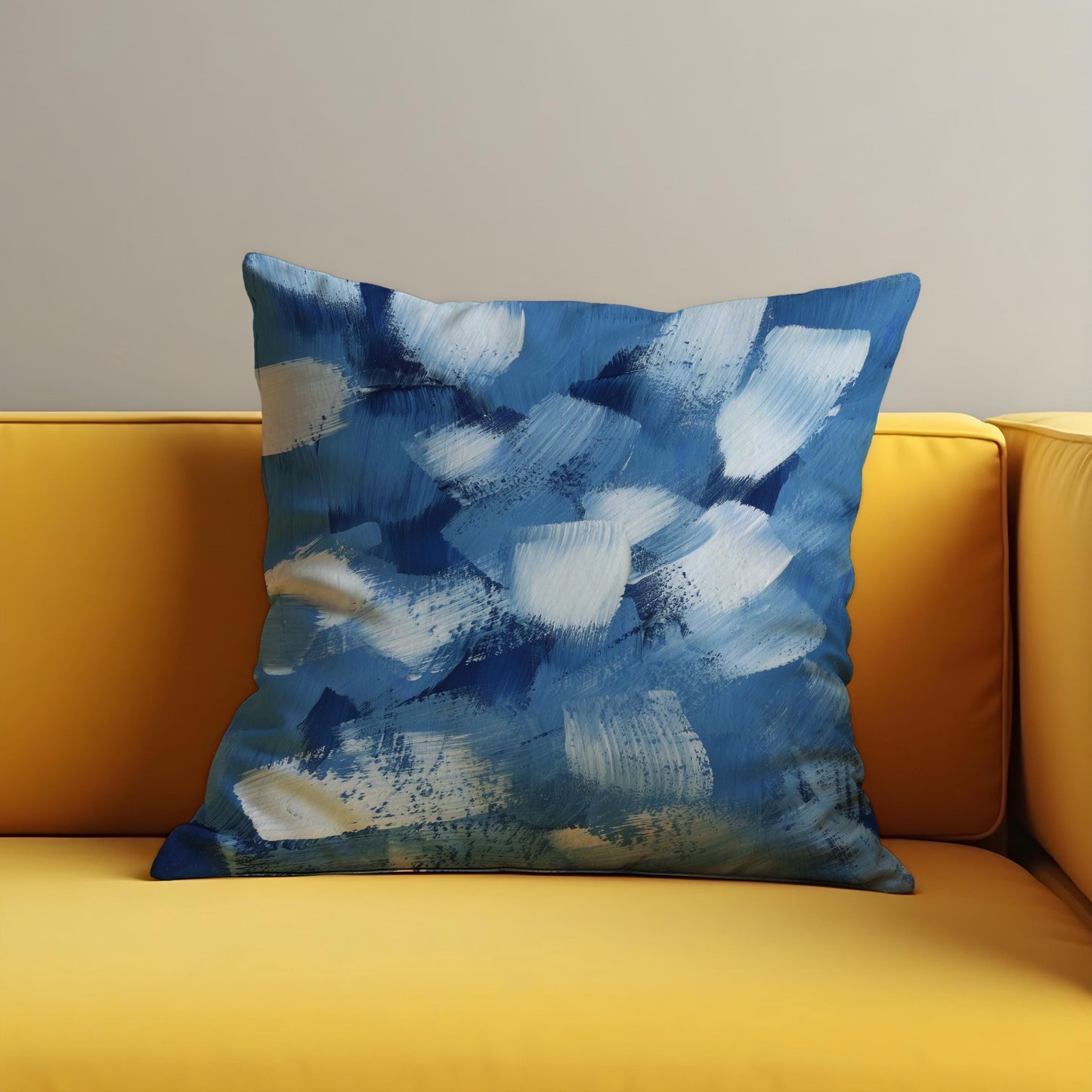 Bold Blue Brushstroke Cushion Cover, Abstract Painterly Throw Pillow Case