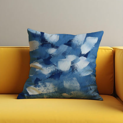 Bold Blue Brushstroke Cushion Cover, Abstract Painterly Throw Pillow Case