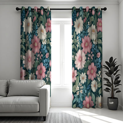 Pink Flower Curtains, Oversized Botanical Floral Drapes