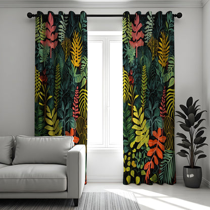 Colorful Tropical Leaf Curtains, Jungle Botanical Drapes