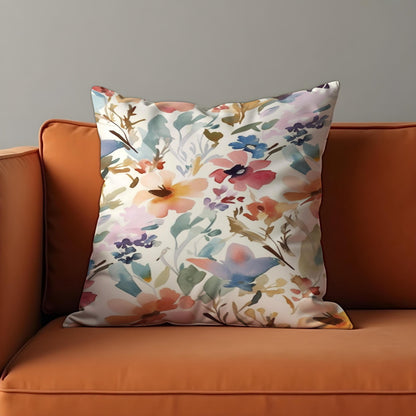 Romantic Floral Watercolor Cushion Cover, Blush Pink & Wildflower Pillow Case