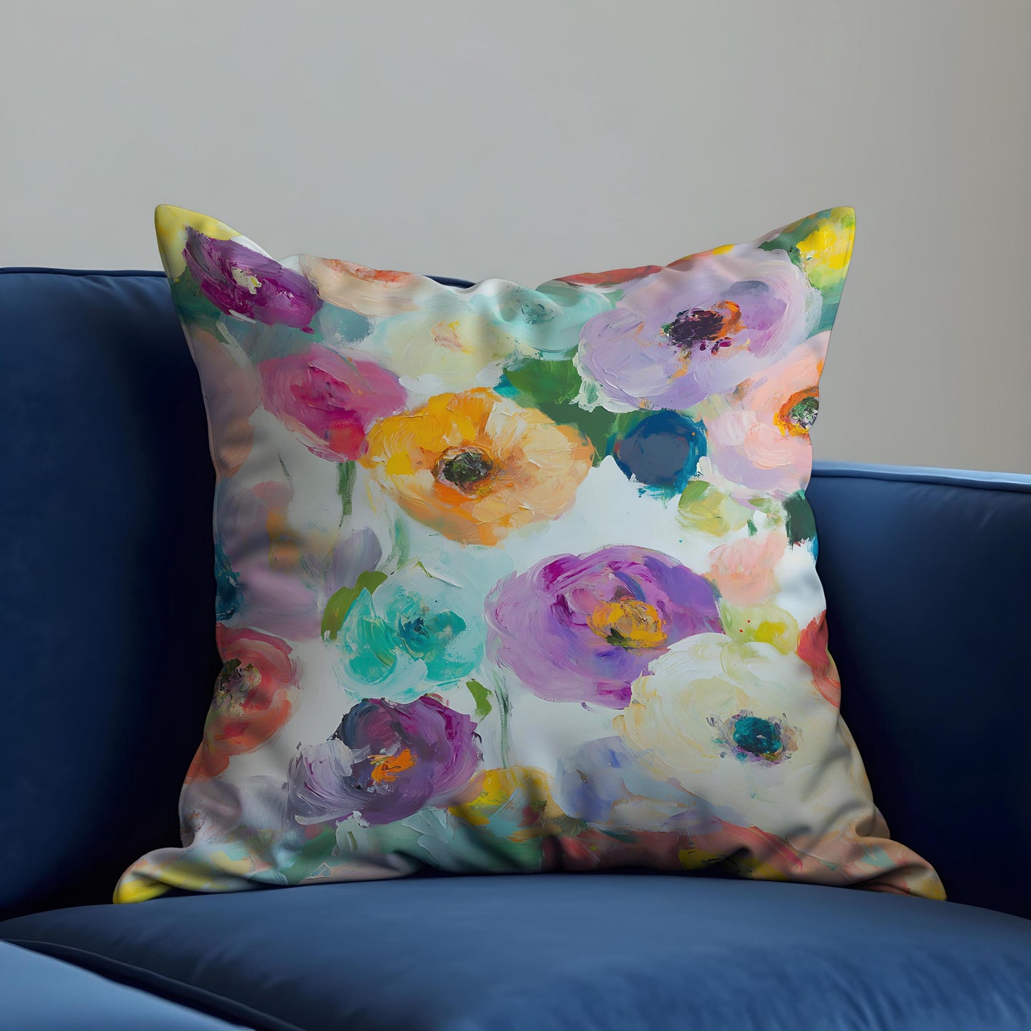 Colorful Floral Cushion Cover, Vibrant Brushstroke Bloom Pillow Case