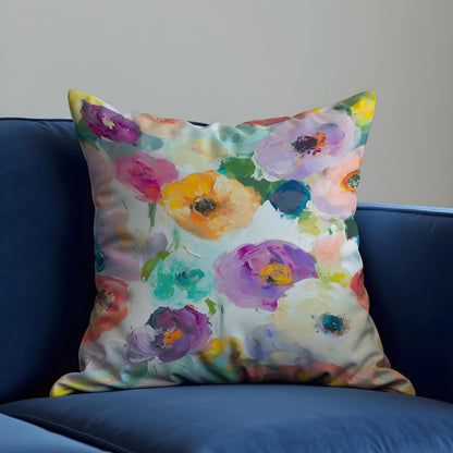 Colorful Floral Cushion Cover, Vibrant Brushstroke Bloom Pillow Case