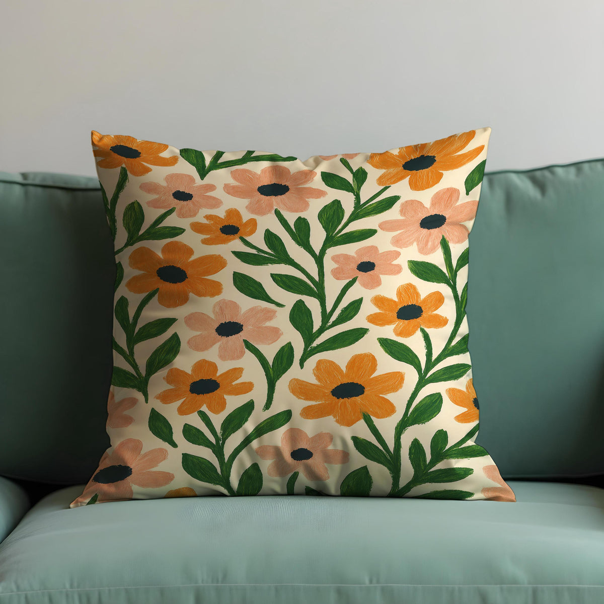 Floral Cushion Cover, Orange Peach Flowers Throw Pillow Case