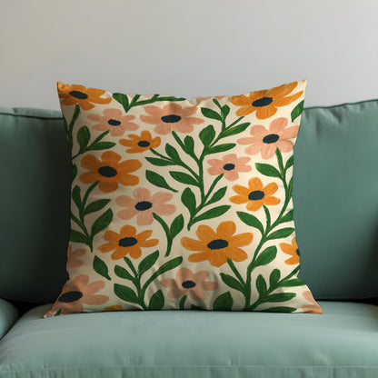 Floral Cushion Cover, Orange Peach Flowers Throw Pillow Case