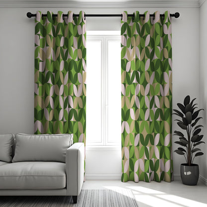 Green Retro Geometric Curtains, Mid Century Custom Drapes