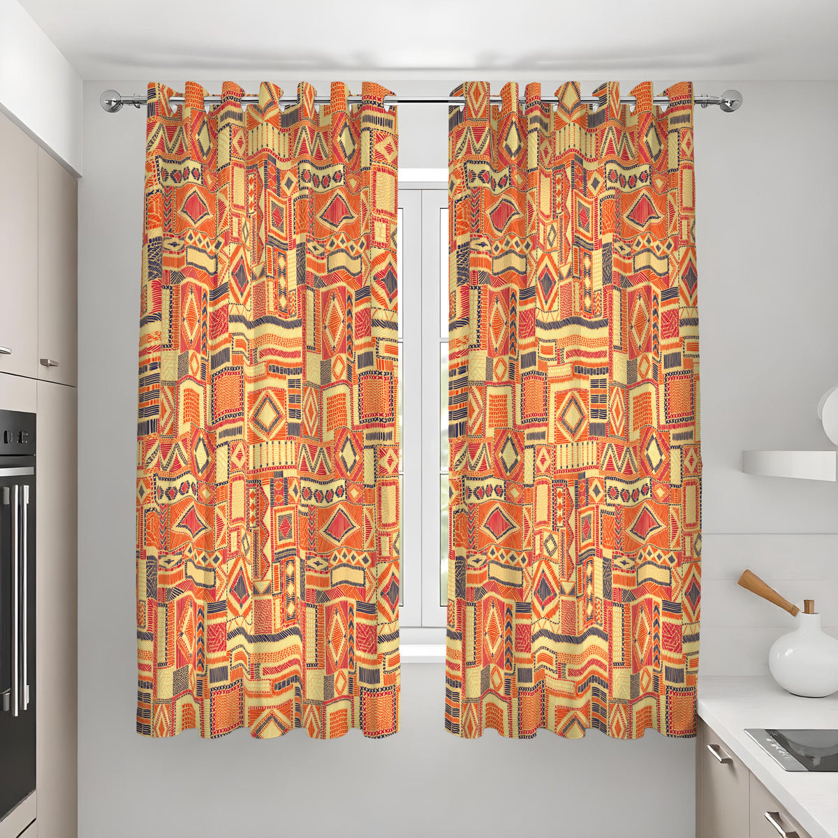 Tribal Boho Curtains, Colorful Aztec Geometric Drapes