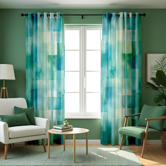 Aqua Blue Watercolor Curtains, Ocean Gradient Drapes