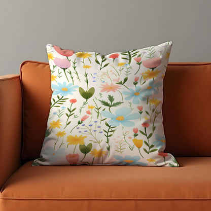 Pastel Wildflower Cushion Cover, Spring Meadow Floral Throw Pillow Cover