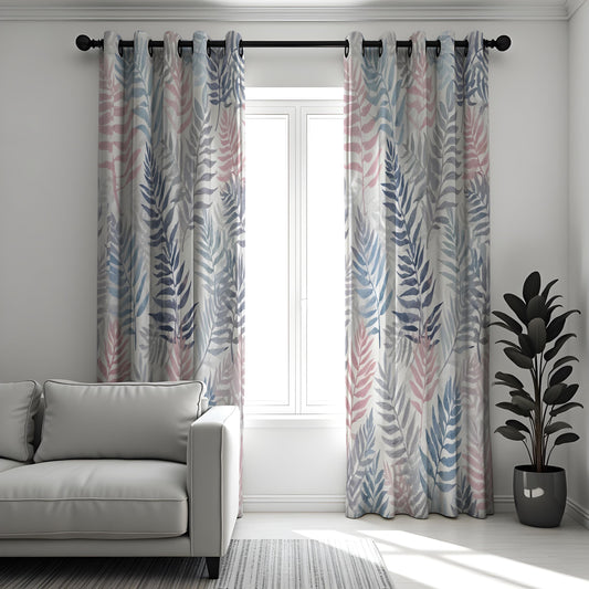 Pastel Fern Curtains, Soft Botanical Leaf Print Drapes