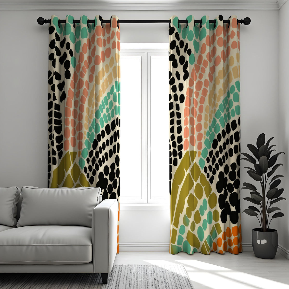 Colorful Retro Dot Curtains, Abstract Geometric Drapes