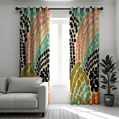 Colorful Retro Dot Curtains, Abstract Geometric Drapes