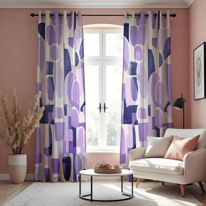 Purple Abstract Geometric Curtains, Modern Art Drapes