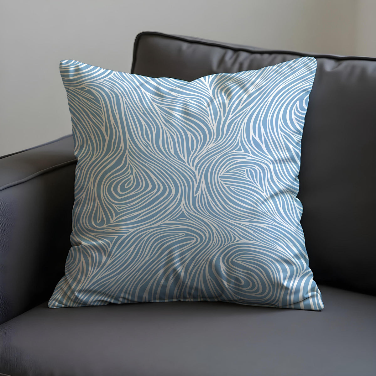 Light Blue Wave Throw Pillow Cover, Line Art Cushion Case