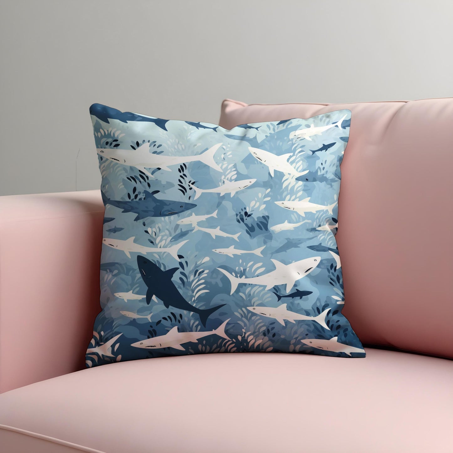 Ocean Shark Cushion Cover, Blue & White Underwater Throw Pillow Case
