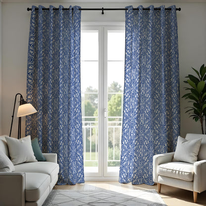 Navy & White Geometric Curtains, Mediterranean Style Drapes