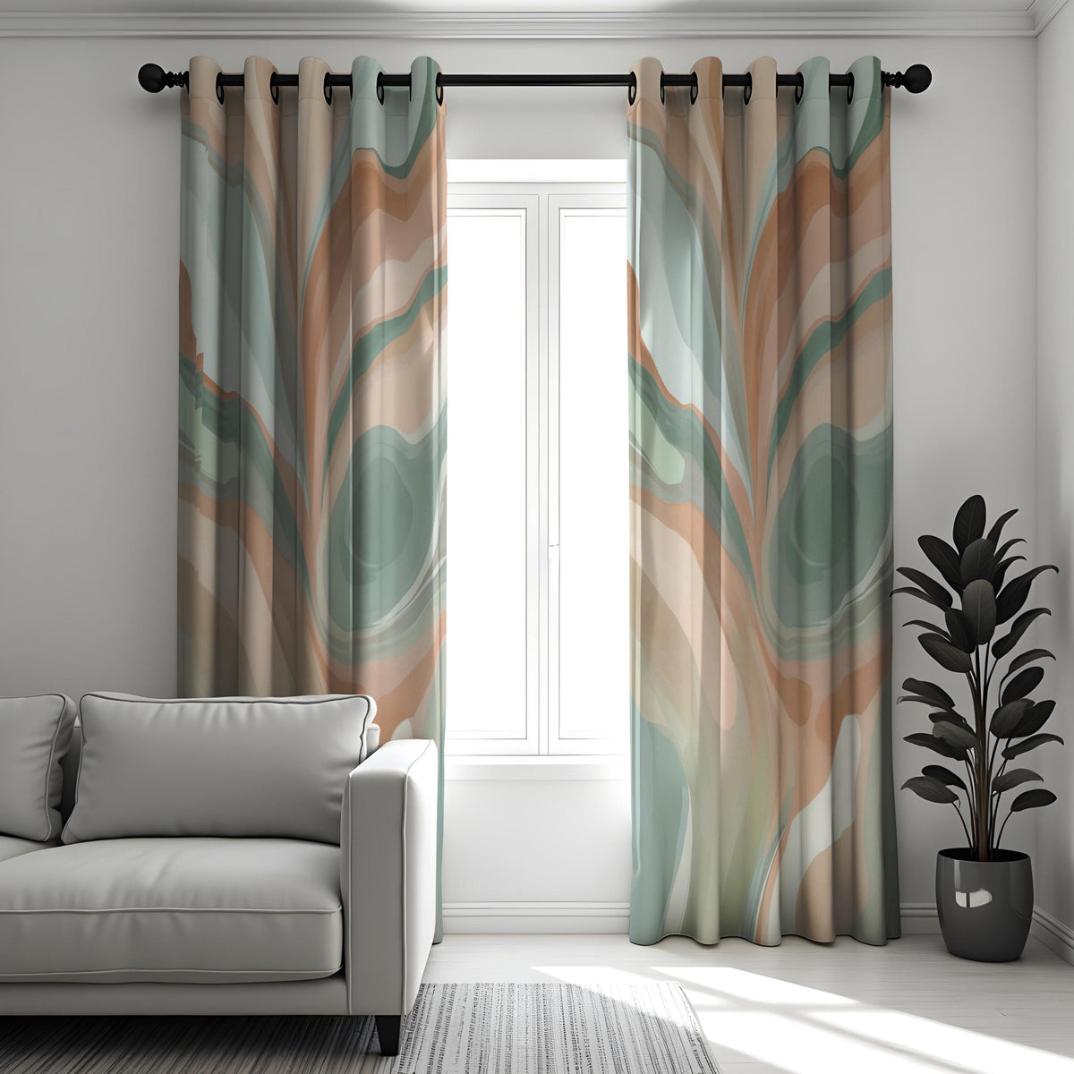 Earth Tone Retro Swirl Curtains, Marble Pattern Drapes