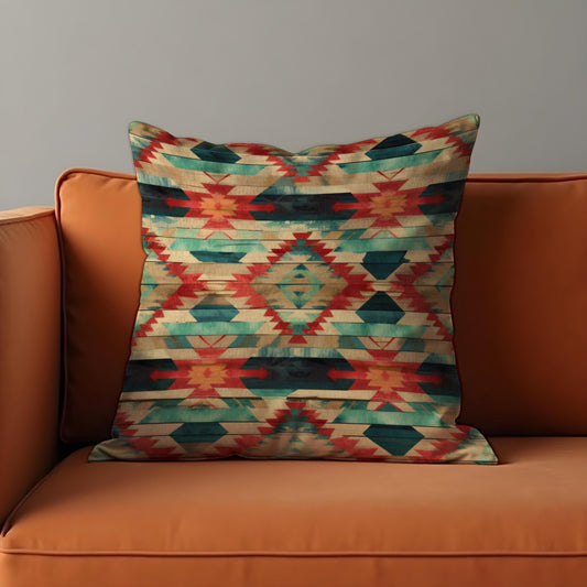 Southwestern Aztec Cushion Cover, Rustic Boho Tribal Diamond Pillow Cover