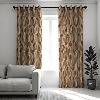 Brown Geometric Curtains, Modern Pattern Custom Drapes