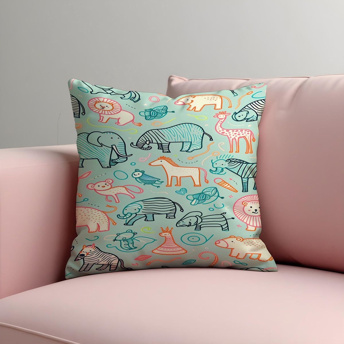 Safari Animal Throw Pillow Cover, Nursery Cushion Case