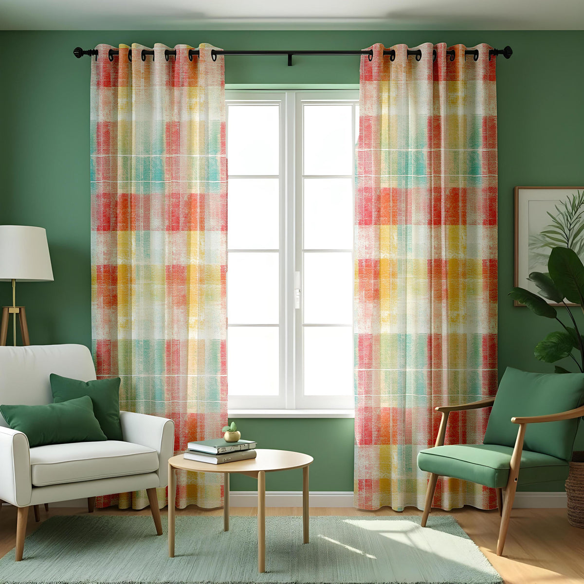 Pastel Plaid Curtains, Checkered Made to Measure Drapes
