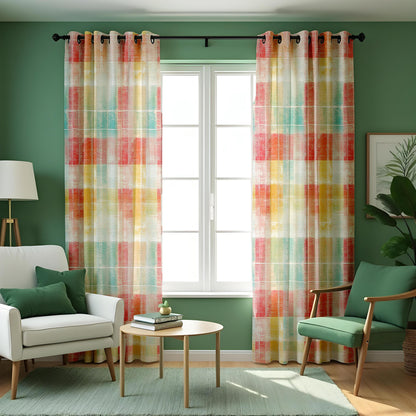 Pastel Plaid Curtains, Checkered Made to Measure Drapes