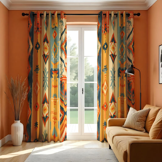 Southwestern Aztec Curtains, Colorful Boho Tribal Drapes
