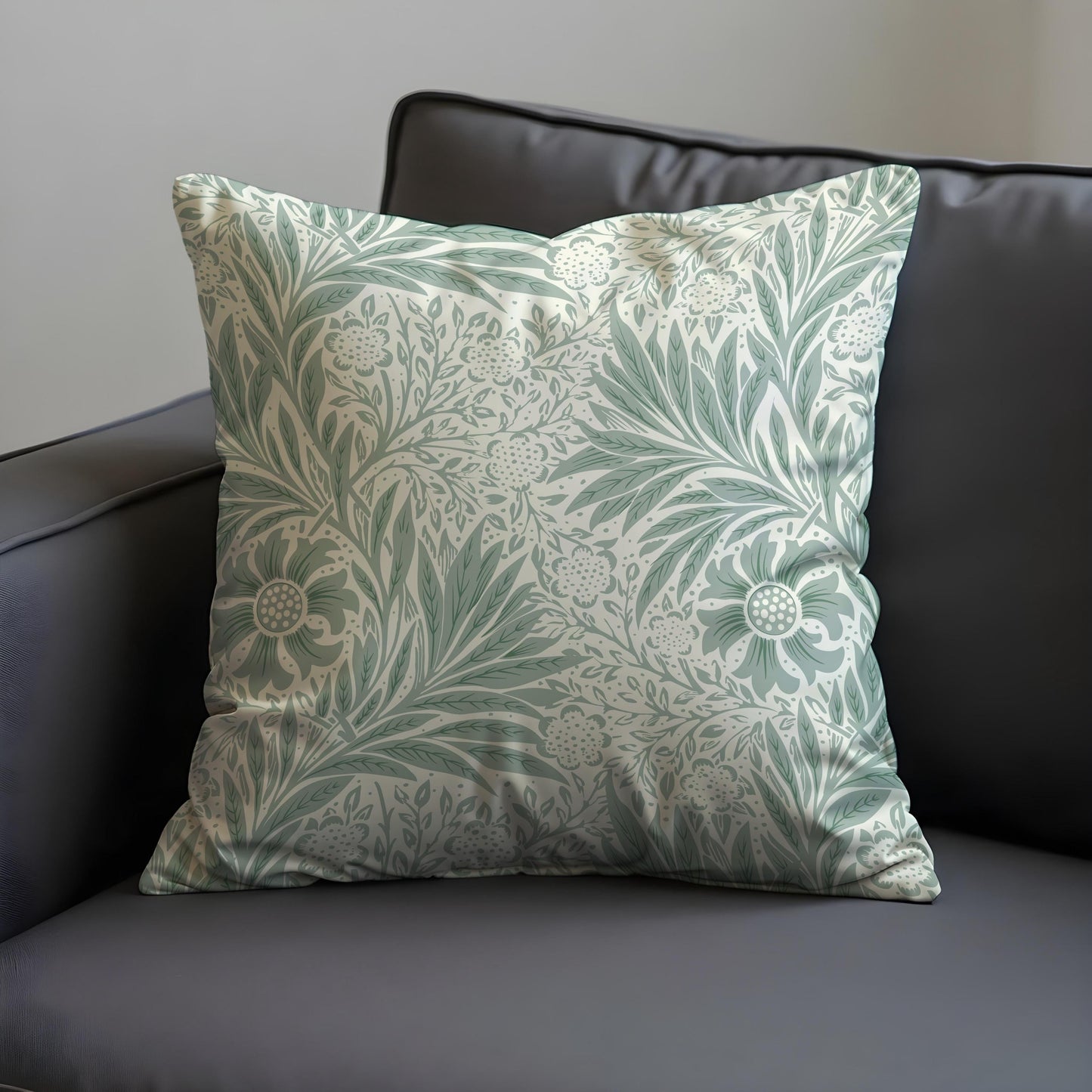 Sage Green Floral Cushion Cover, Farmhouse Botanical Throw Pillow Case