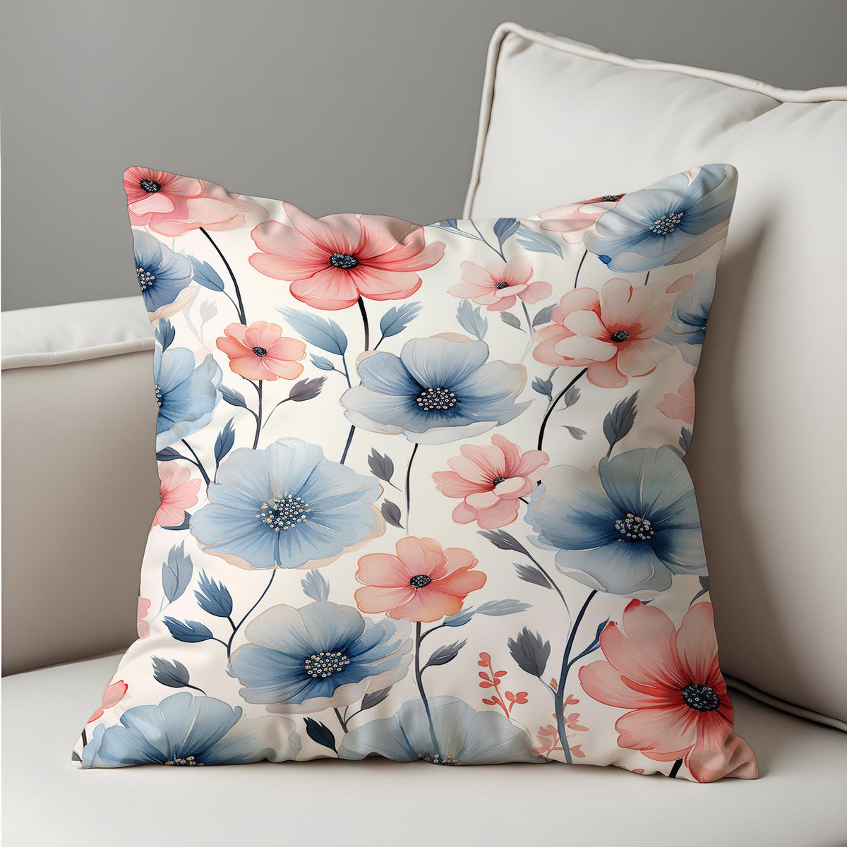 Pastel Floral Cushion Cover, Botanical Flower Throw Pillow Case