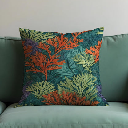 Tropical Coral Reef Cushion Cover, Ocean Botanical Print Pillow Case