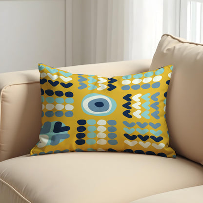 Modern Geometric Cushion Cover, Yellow Evil Eye Heart Pillow Cover