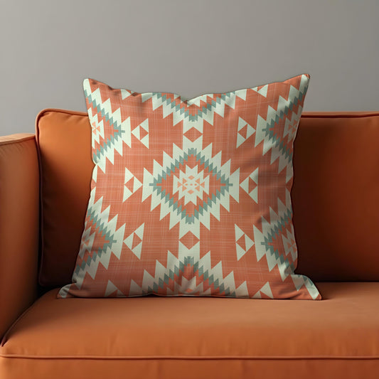 Southwestern Aztec Cushion Cover, Terracotta Geometric Tribal Pillow Cover