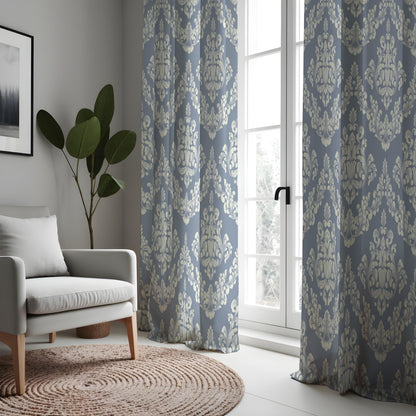 Grey Damask Curtains, Classic Baroque Farmhouse Drapes