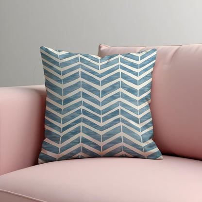 Blue Chevron Cushion Cover, Painted Look Modern Throw Pillow Case