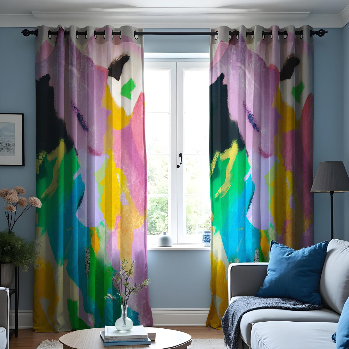 Rainbow Brushstroke Abstract Art Curtains, Painterly Drapes