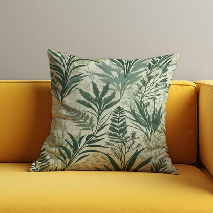 Green Leaf Pattern Cushion Cover, Neutral Pillow Case
