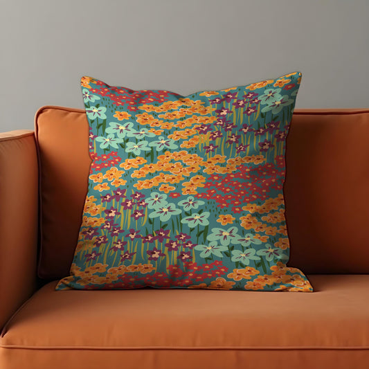 Wildflower Meadow Cushion Cover, Colorful Floral Print Pillowcase